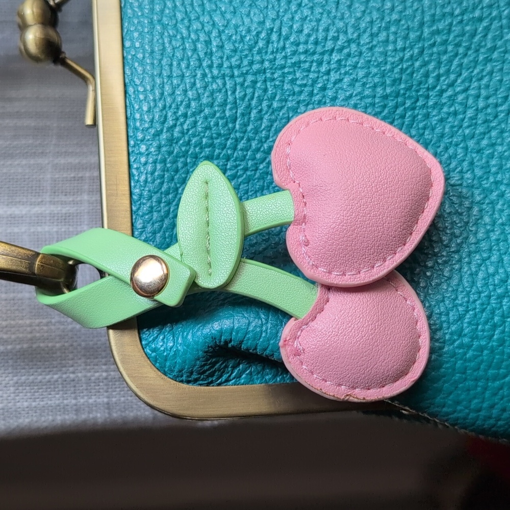 Pink and Green Cherry Bag Charm